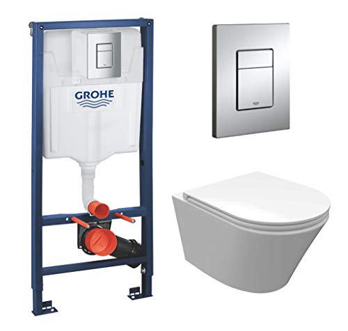 vanvilla Wand Hänge WC Luanda Spülrandlos Tiefspüler Toilette mit Soft-Close WC-Sitz mit Grohe Vorwandelement SET von vanvilla ALLTERIEUR FOR LOVELY PRICES