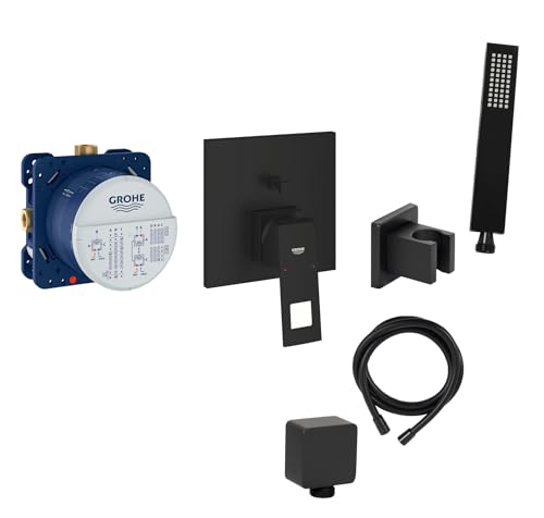 vanvilla Wannenset mit Unterputz Armatur Grohe Eurocube 2-Wege und vanvilla Handbrause, Wannen-SET GS10 schwarz matt von vanvilla