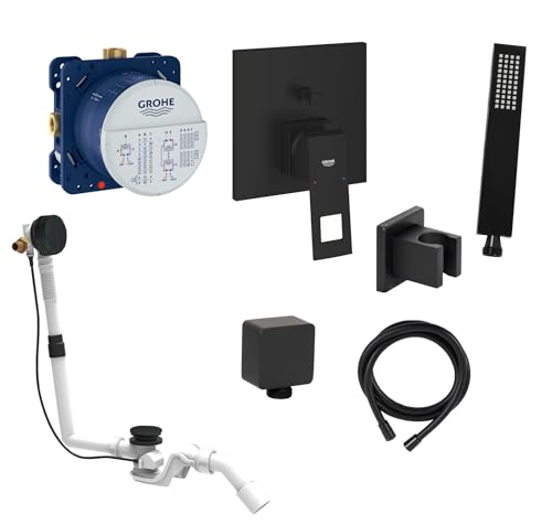 vanvilla Wannenset mit Unterputz Armatur Grohe Eurocube 2-Wege und vanvilla Handbrause, Wannen-SET GS11 schwarz matt von vanvilla