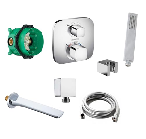 vanvilla Wannenset mit Unterputz Armatur Hansgrohe Ecostat E 2-Wege und vanvilla Handbrause, Wannen-SET HG68 poliert von vanvilla