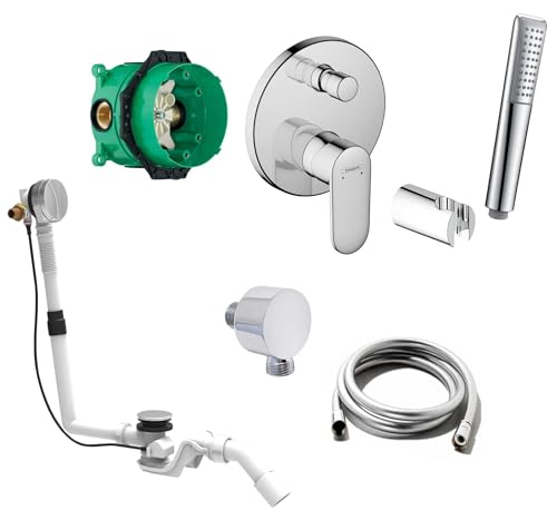 vanvilla Wannenset mit Unterputz Armatur Hansgrohe Vernis Blend 2-Wege und vanvilla Handbrause, Wannen-SET HG55 poliert von vanvilla