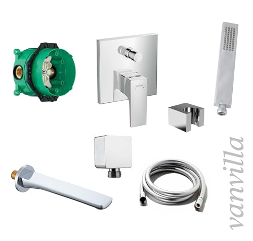vanvilla Wannenset mit Unterputz Armatur Hansgrohe Metropol 2-Wege und vanvilla Handbrause, Wannen-SET HG67 poliert von vanvilla