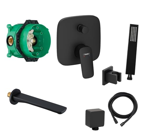 vanvilla Wannenset mit Unterputz Armatur Hansgrohe und vanvilla Handbrause, schwarz matt beschichtet Wannen-SET HGS56 von vanvilla