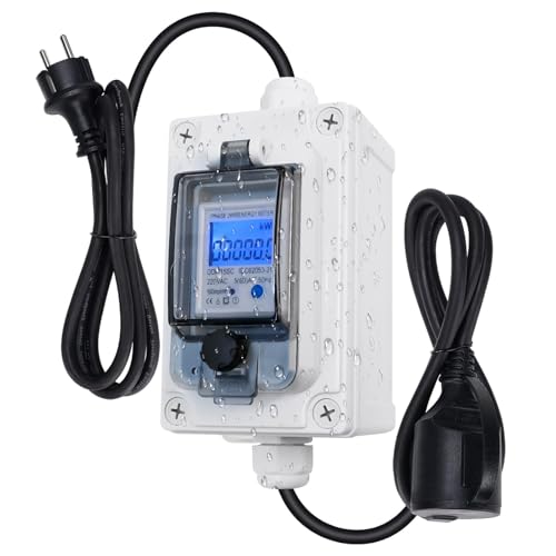 Mobiler Digitaler Stromzähler 230V, 60A Mobile Meter CEE Outdoor KWH Messgerät mit IP67 Wasserdich, Industriestecker LED Stromzähler mit Reset, Gummischlauchkabel Tragbar (Europäischer Stecker) von vapourd