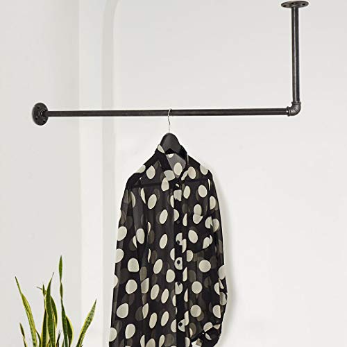 Kleiderstange Deckenmontage Wandmontage schwarz - Garderobenstange div. Größen z.B. 80 x 70 cm - Garderobe Industrial Design handgefertigt - Wasserohr Kleiderstange Wand in L-Form mit 90 Grad Winkel von various - steel interior design