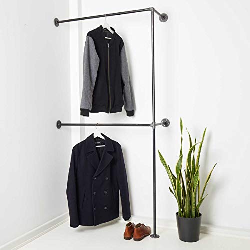 Various Garderobe für die Ecke - div. Größen, z.B. 100 x 200 cm - Industrial Design Kleiderstange doppelt für Jacken - nach Links o. rechts - schwarz, Metall von various - steel interior design