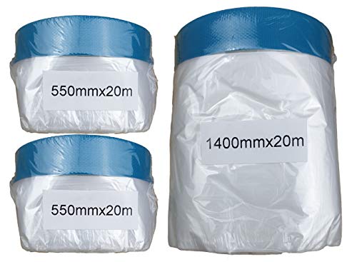 3 x varivendo Masker Tape Gewebe/Folie 1400 mm x 20 m + 550 mm x 20 m | Maler Abdeckfolie mit Gewebeband Folienklebeband von varivendo