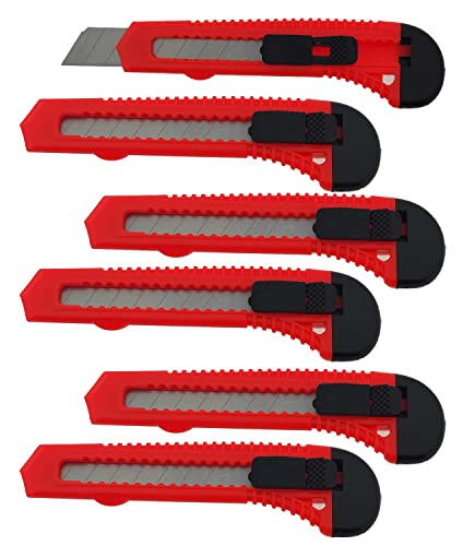 6 x Profi-Cuttermesser in verschiedenen Ausführungen - Cuttermesser Teppichmesser (6 x rot 18 mm Auto-Lock) von varivendo