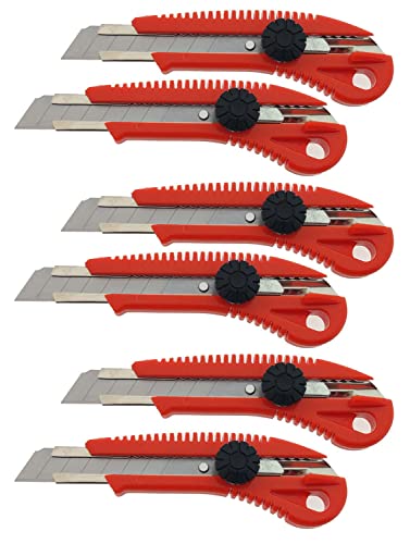 6 x Profi-Cuttermesser in verschiedenen Ausführungen - Cuttermesser Teppichmesser (6 x rot 18 mm Feststellrad) von varivendo