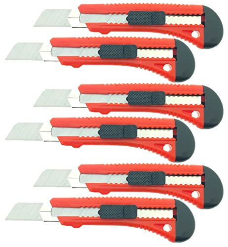 6 x Profi-Cuttermesser in verschiedenen Ausführungen - Cuttermesser Teppichmesser (6 x rot 18 mm flach) von varivendo