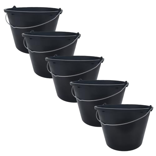 Eimer 12l 5 er Pack Stabiler Zementeimer, Mörteleimer aus Kunststoff, Putzeimer, schwarzer Eimer, Maurerkübel, Wassereimer für Garten, Baustelle, Mörtelkübel Eimer 12l 5 er Pack Stabiler Zementeimer, Mörteleimer aus Kunststoff, Putzeimer, schwarzer Eimer, Maurerkübel, Wassereimer für Garten, Baustelle, Mörtelkübel von varivendo