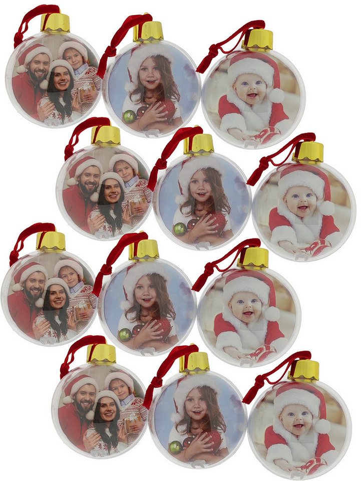 varivendo Christbaumschmuck 12 x Christbaumkugel DIY, ca. 8cm (12-tlg), Baumschmuck Weihnachtskugel Weihnachtsschmuck Fotorahmen Fotokugel von varivendo
