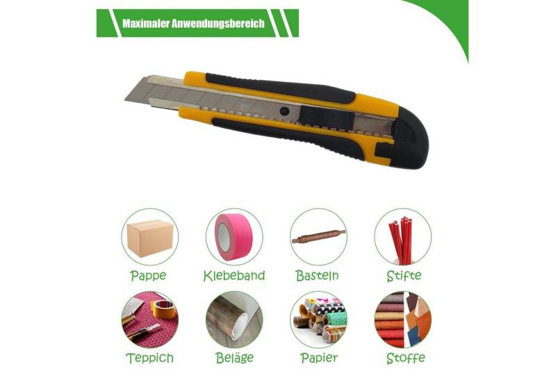varivendo Cuttermesser 12 x Profi-Cuttermesser 18mm schwarz/gelb mit Auto-Lock, Klinge: 1.8 cm, (Set, 12-tlg., Cuttermesser), Automatikmesser Dachdeckermesser Sicherheitsmesser von varivendo