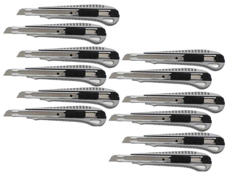varivendo Cuttermesser 12 x Profi Cuttermesser 9mm Aluminium, (Stück, 12-tlg., Cuttermesser), Cuttermesser Schneidwerkzeug Robustes Cuttermesser von varivendo