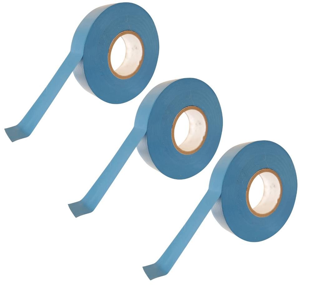 varivendo Klebepad 3 Rollen Isolierband 19mmx25m blau (Rollen, 3-St., Isolierbnad) Isolierband Weichband Weich-PVC-Band PVC-Band Isolierklebeband von varivendo