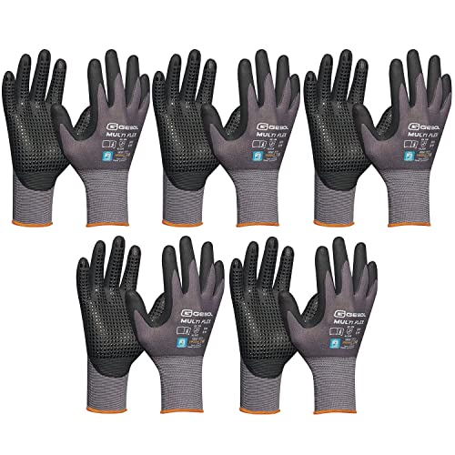 vasalat Handschuhe mit Noppen - Montagehandschuhe Gr 7 - Gebol Arbeitshandschuhe Multiflex robust und atmungsaktiv - 5 Paar von vasalat