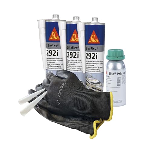 Sikaflex 292i Marine weiß 3x 300ml mit Primer 209D - zur Abdichtung und Verklebung von Kunststoff im Boot- und Schiffsbau mit 5 Düsenspitzen von vasalat