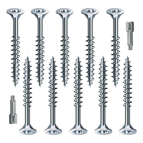 Spax Holzschrauben-SET Teilgewinde + Torx Bit | 10 Größen: 4x40; 4x50; 4x60; 4x70; 5x80; 5x90; 5x100; 5x120; 6x140; 6x160| WIRROX Silber von vasalat