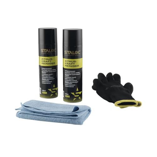Staloc Zitrusreiniger - hochwirksamer Citrus Reiniger Reinigungsspray für Metall und Kunststoff, Allzweckreiniger ideal für den Haushalt, 2x Zitrus Reiniger + 1x Mikrofasertuch von vasalat