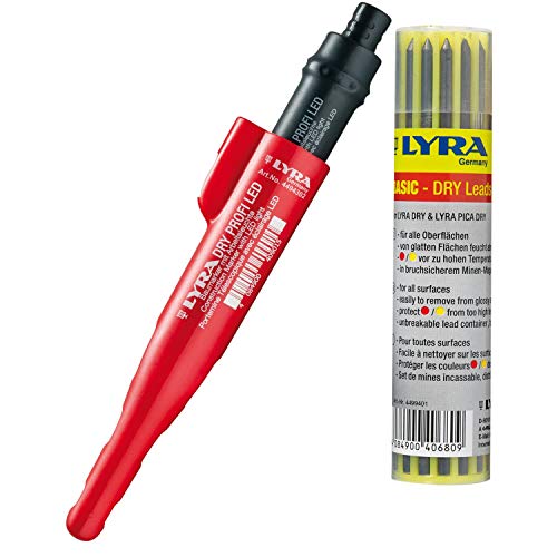 vasalat 101168335_101168336 LYRA Dry LED mit Ersatzminen Graphit Tieflochmarker, Rot, 13-teiliges Set von LYRA