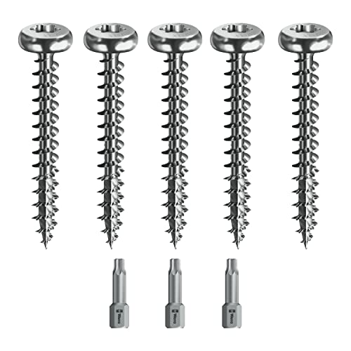 Spax Holzschrauben-SET Vollgewinde + Torx Bit | 5 Größen: 3,5x30; 4x40; 4,5x45; 5x60; 6x80 | WIRROX Silber von vasalat