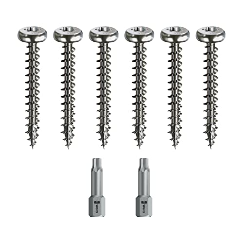 Spax Holzschrauben-SET Vollgewinde + Torx Bit | 6 Größen: 3x20; 3x30; 4x35; 4x45; 5x30; 5x40 | Edelstahl A2 - rostfrei von vasalat