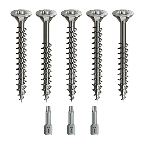 Spax Holzschrauben-SET Voll/Teilgewinde + Torx Bit | 5 Größen: 3x30; 4x40; 4,5x45; 5x80; 6x100 | Edelstahl A2 - rostfrei von vasalat