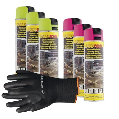 vasalat Markierspray SET Neon-Farben 6-teilig | pink, gelb Handschuh von vasalat