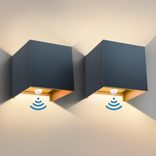 vatato 2 Stück LED Wandleuchte mit Bewegungsmelder,12W Außenwandleuchte mit Bewegungsmelder Einstellbarer Lichtstrahl,3000K IP65 außenlampe,Innen/Aussen Wandlampe für Schlafzimmer Garten,Anthrazit von vatato