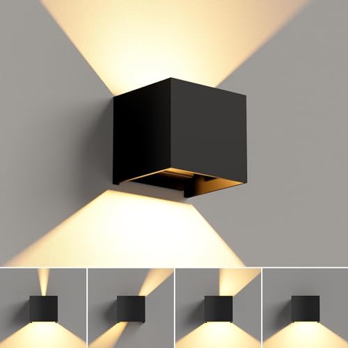vatato LED Wandleuchte 12W, Innen/Aussen Aluminium Wandlampe Einstellbarer Lichtstrahl, 3000K Warmweiß Außenwandleuchte IP54 für Wohnzimmer Schlafzimmer Garten (Schwarz 1 Stück) von vatato