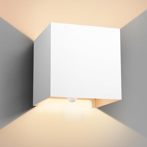 vatato LED Wandleuchte mit Bewegungsmelder,12W Außenwandleuchte mit Bewegungsmelder Einstellbarer Lichtstrahl,3000K IP65 außenlampe,Innen/Aussen Wandlampe für Schlafzimmer Garten (Weiß 1 Stück) von vatato