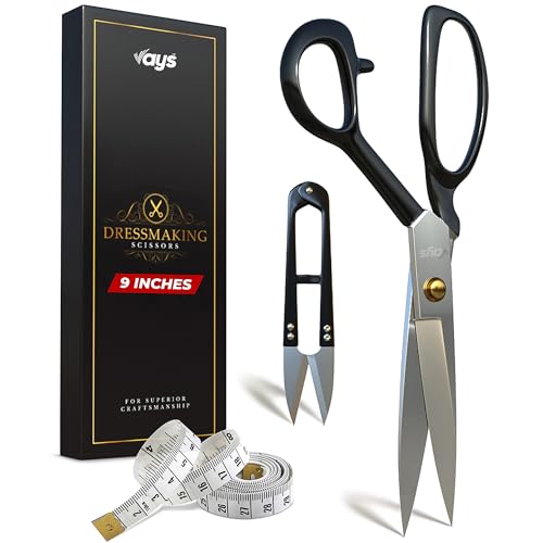 VAYS Fabric Scissors (9 Inch) - Premium Dressmaking Scissors for Sewing, Tailoring & Crafting - with Sharp Thread Nipper & Measuring Tape - Ideal for Felt, Leather & Thin Metal, Silver von vays