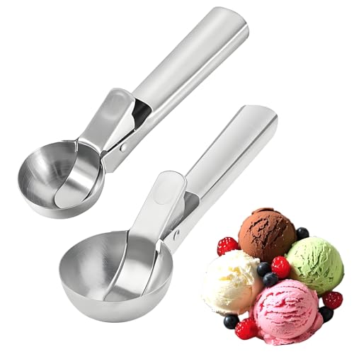 2 Stück Eisportionierer Verschiedene Größen,Gourmet Eisportionierer,Antihaft Eisportionierer Edelstahl,Komfortabel Eiskugelportionierer,Für Eiskugeln Fleischbällchen Obst Und Teig (Silber) von vcsjw