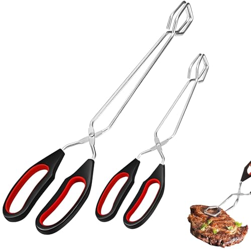 2 Stück Grillzange Edelstahl,Grillzange Klein,mit Rutschfestem,Hitzebeständigem Griff,Wird beim Grillen in der Küche zum Wenden und Festklemmen von Lebensmitteln oder Holzkohle Verwendet (2 Größen) von vcsjw