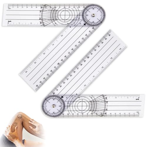 2 Stück Winkelmesser,Goniometer Physiotherapie,PVC Winkelmesser Physiotherapie,Faltbar 360° Winkel Drehung Transparent Goniometer für Medizinischer Sporttherapie,Gelenkmesser (38x5cm) von vcsjw