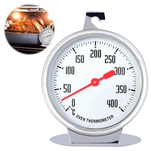 Backofenthermometer,Ofenthermometer für Backofen,Thermometer für Elektroherd,Messbereich 0°C bis 400°C Edelstahl Ofenthermometer mit großem Zifferblatt,zum Backen und Garen im Ofen von vcsjw