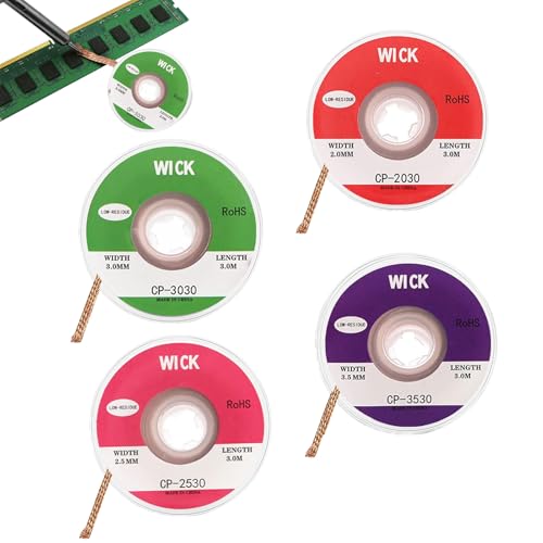 Entlötlitze 4 Stück,Lötlitze Set 2mm 2.5mm 3mm 3.5mm,Kupfer Entlötdraht No-Clean Entlötlitze,Ideal zum Entlöten und Entfernen von Lot aus Lötstellen von vcsjw