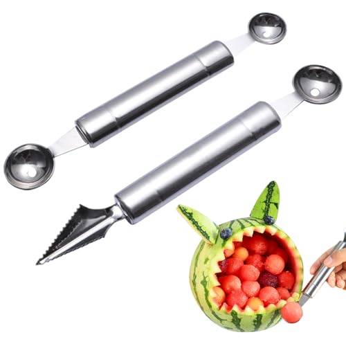 Kugelausstecher Set,2 Stück Kugelausstecher und Schnitzwerkzeug,Edelstahl Melonenlöffel,Melonenausstecher für Verschiedene Früchte,Samenentferner,Edelstahl Küchenwerkzeug Cutter DIY Obstsalatschneider von vcsjw