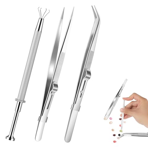Piercing Zange für Kugeln,3 Stück Piercing Werkzeug,Edelstahl Piercing Kugel Zange,Piercing Kugel Aufdreher,Piercing Öffner,Pick Up Tool,Prong Klaue Pinzette Set für Kleine Gegenstände Diamant Schmuck von vcsjw