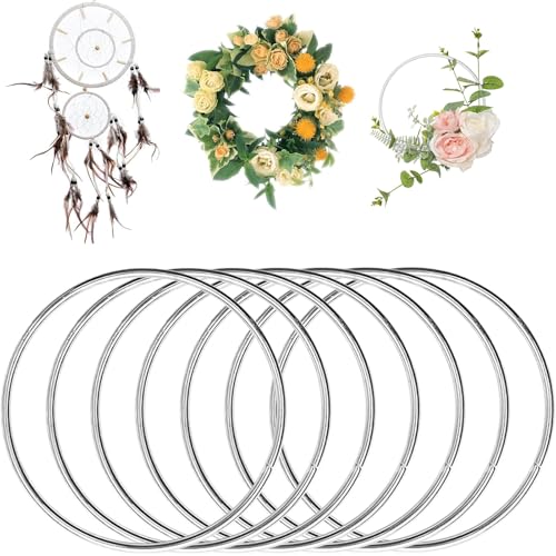 vcsjw 10 Stück Metallringe Zum Basteln,Metallring 10cm,Handwerkliche Metallring,Metallringe,Silber Traumfänger Ringe, Drahtring Traumfänger Metallringe, Für DIY Floral Hoop,Wandbehang,Hochzeitskranz von vcsjw