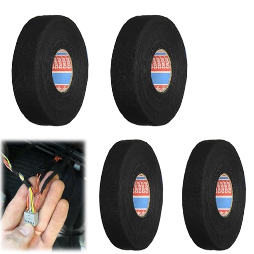 vcsjw Gewebeband,4 Stück KFZ Gewebeband,Kabelbaum Klebeband 2 Größen,Isolierband Schwarz,Gewebeband Panzerklebeband Selbstklebendes Autokabelbaum Wickelband (19mm x 15m 2 Rolle,15mm x 15m 2 Rolle) von vcsjw