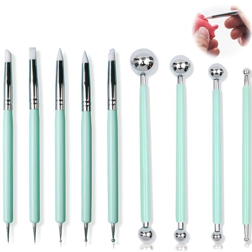 vcsjw Modellierwerkzeug,9 Stücke Töpferwerkzeug Ton Werkzeug Set Modelierwerkzeugset,Modellierkugel und Weiche Gummispitze Modellierstift Bildhauerwerkzeuge Clay Sculpting Tools(Grün) von vcsjw