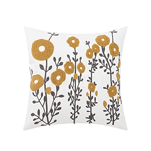 vctops Boho-Kissenbezug mit Blumenmuster, dekorativer Kissenbezug, Botanisch bestickt, Baumwolle, für Couch, Sofa, Bett (Blume C, 45,7 x 45,7 cm) von vctops