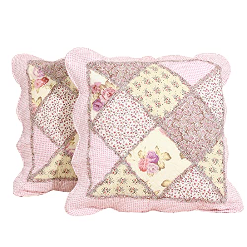 vctops Set mit 2 gesteppten Kissenbezügen aus 100 % Baumwolle, Boho-Design, 45,7 x 45,7 cm, Bauernhaus, Landhaus, Blumenmuster, Patchwork-Blume, J von vctops