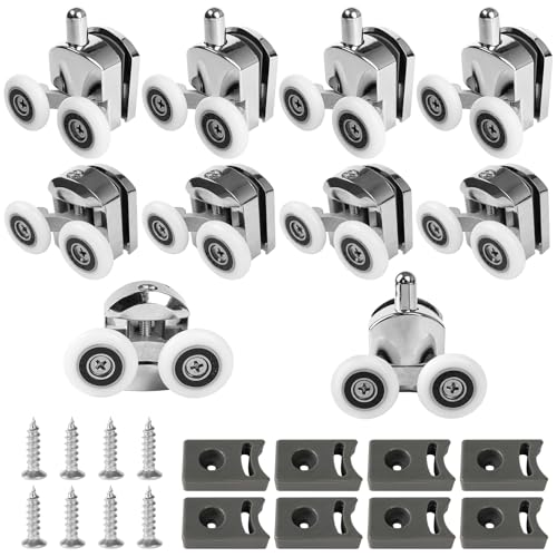 8 Stück Duschkabine Rollen Zinklegierung Duschkabinen Rollen 23mm Gebogene Duschtür Rollen mit Anti-Kollisionsblock und Schrauben Ersatz Duschtürrollen für Gebogene Türen für Badezimmer Glastüren von vebulon