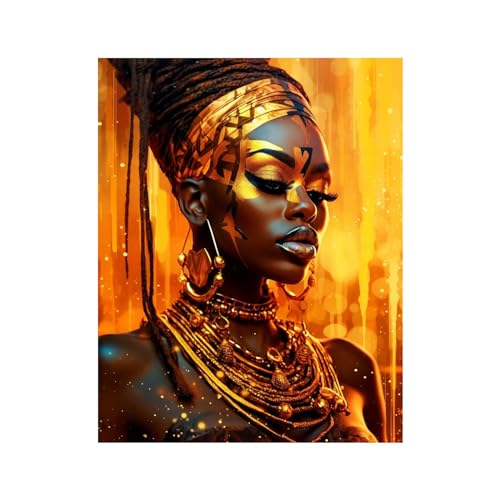 veces Afroamerikanische Frauen Porträt Leinwand Wandkunst Golden Original Frau Frau Schwarzes Mädchen Poster Gedruckt Gemälde Kunstwerke Wohnkultur für Wohnzimmer Schlafzimmer Badezimmer – 60 x 90 cm von veces