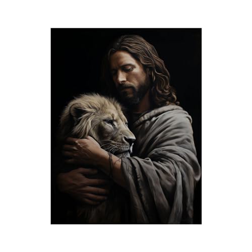 veces Christus Wanddekoration Jesus, Jesus und der Löwe Leinwand Poster Und Drucke Wandkunst Bilder Gemälde Für Wohnzimmer Heimtextilien - 60x90cm Ungerahmt von veces