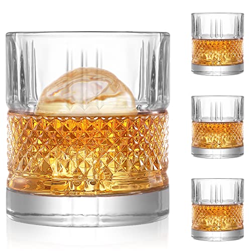 veecom Whiskey Gläser, 300ml Whisky Gläser 4er Set, Whiskeygläser Rum Gläser, Gin Gläser, Whisky Glass Tumbler für Alkohol, Cocktail, Whiskeyglas Geschenkset für Männer, Papa, Vatertag von veecom