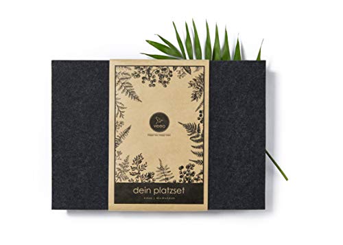 Veeo Design Filz Platzset 4 Stück | Hochwertige Platzmatten Anthrazit Grau 30x43 cm | Edles Tischset Abwaschbar | Tischuntersetzer Eckig von KRX