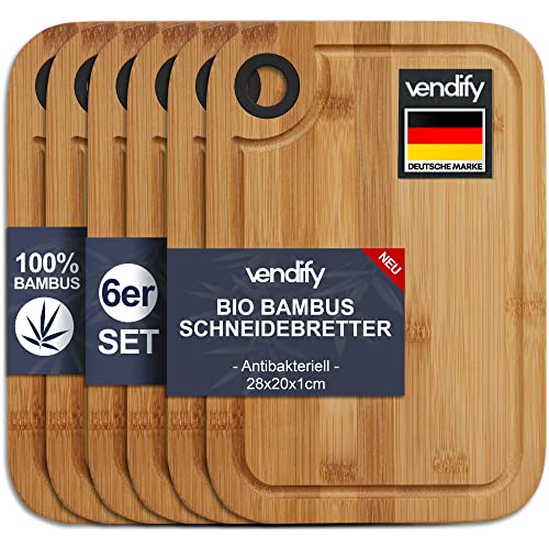 vendify® Frühstücksbrettchen aus Bambus Schneidebrett 6er-Set 28x20 cm - Küchenbretter Set Holz von vendify